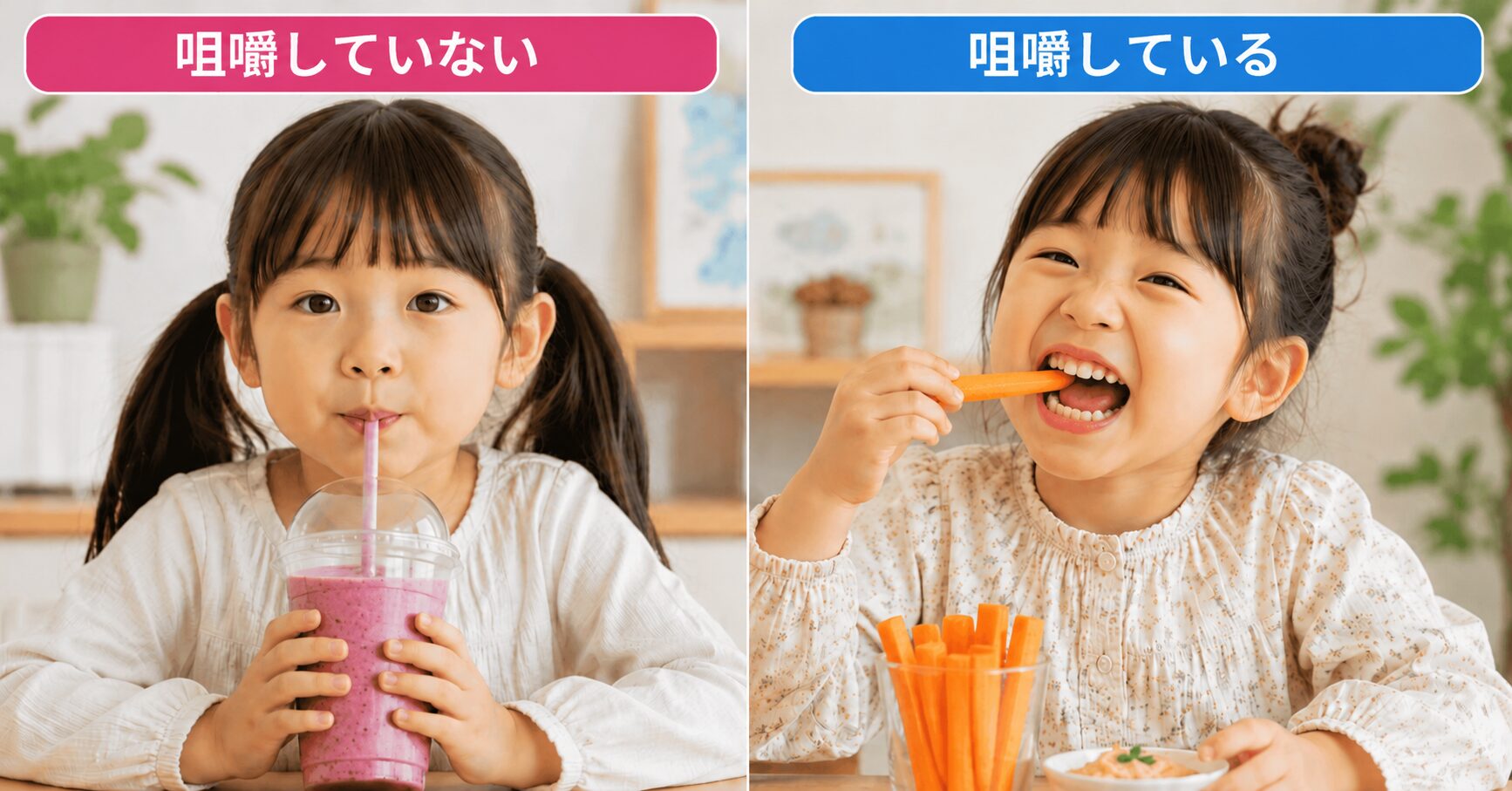 咀嚼している女の子/咀嚼していない女の子